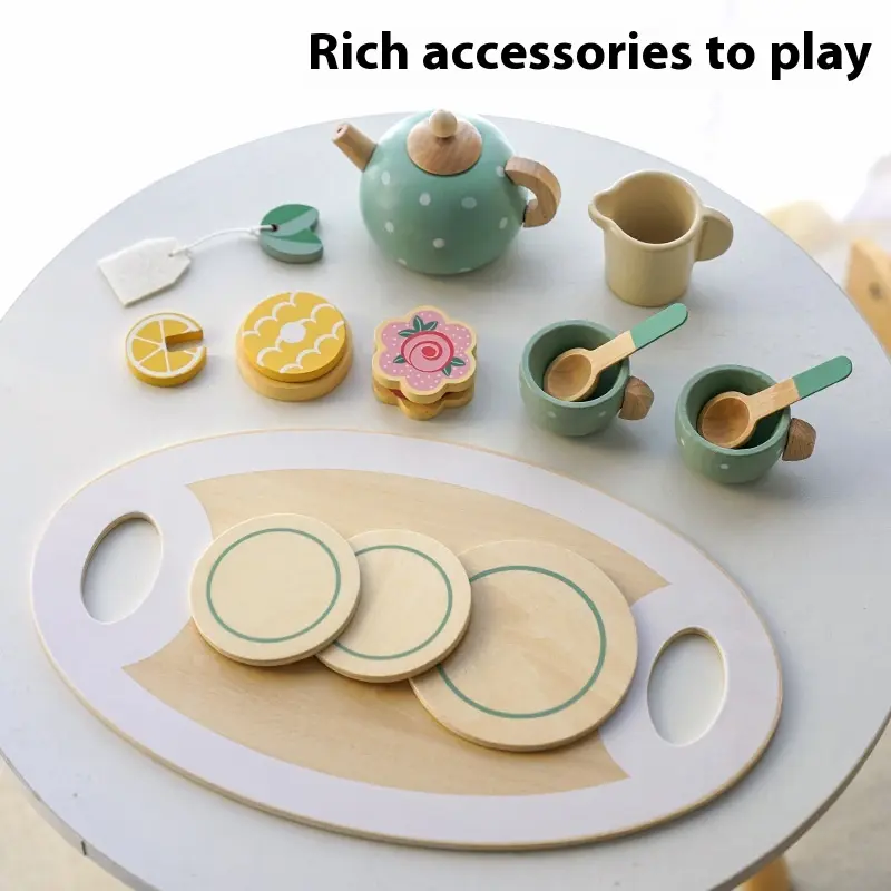 Children early education simulation afternoon tea dessert cake sale tea pot cup tea set wooden toys food toys for children