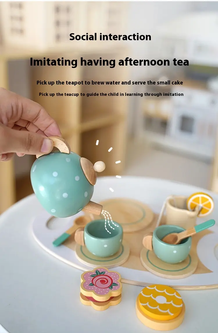 Children early education simulation afternoon tea dessert cake sale tea pot cup tea set wooden toys food toys for children