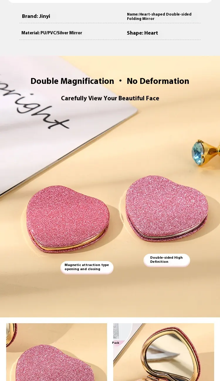 High value love mirror portable mini female student dormitory folding double-sided mirror round portable makeup mirror