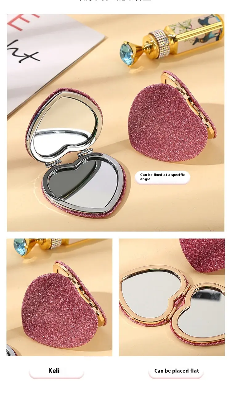 High value love mirror portable mini female student dormitory folding double-sided mirror round portable makeup mirror