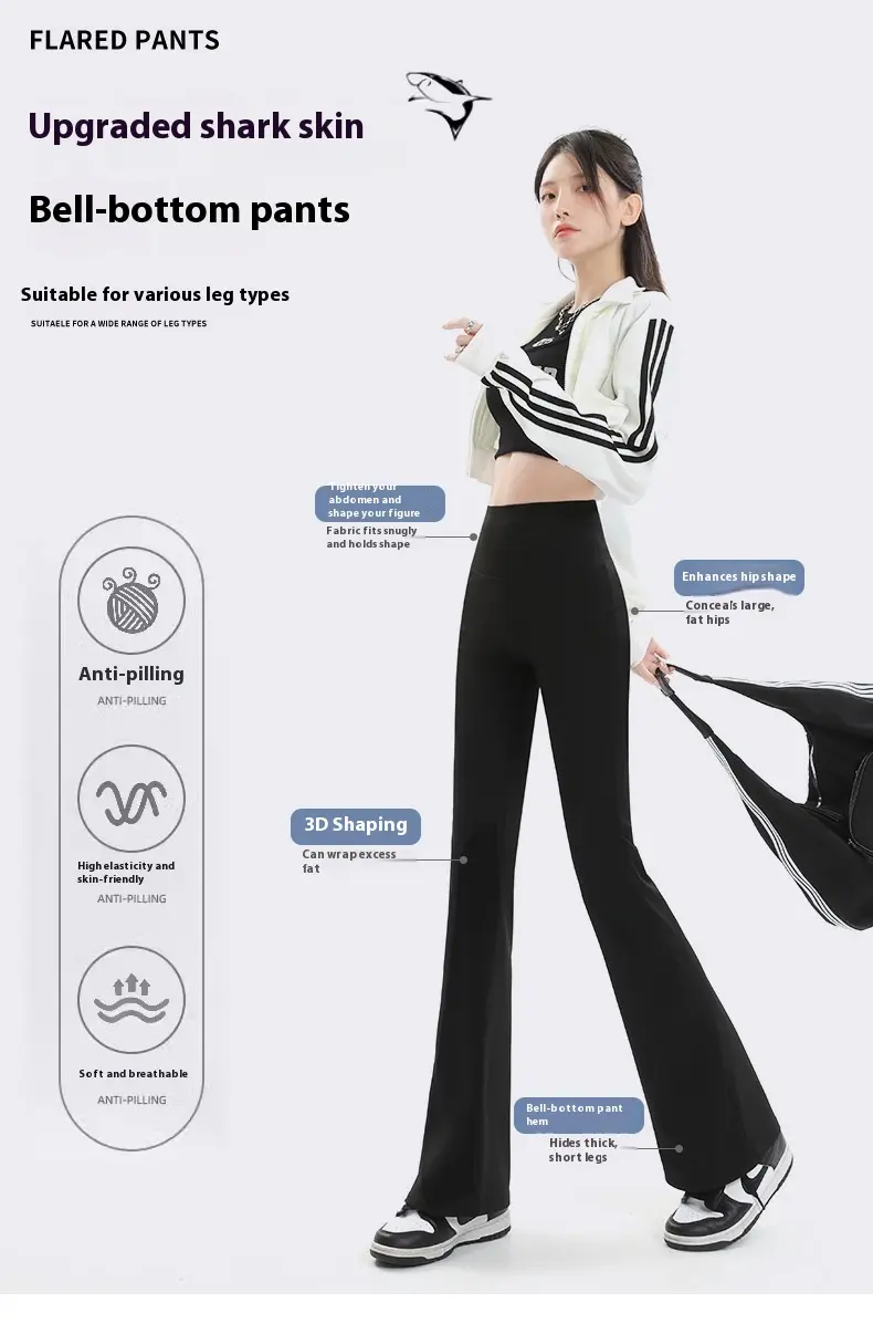 Shark pants micro-pull pants high waist slim-fitting horseshoe pants tight flared pants women pants leggings mujer gym