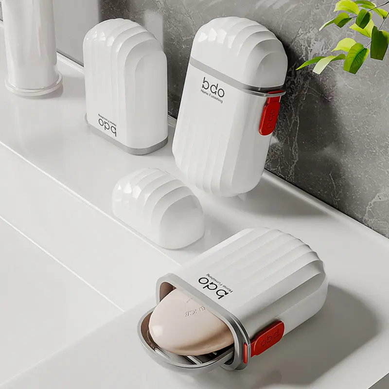 Soap Box Double Drain Soap Box Square with Lid Sealed Leak-proof Travel Portable Soap Box Bathroom soap dish box holder