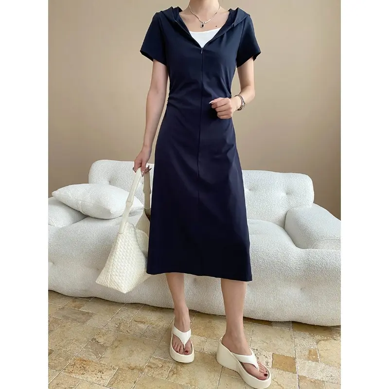 Long/short optional, American casual sports style pleated waist and thin hooded dress dress summer dress women clothing