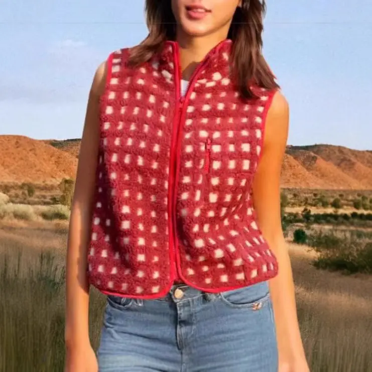 Women's waffle fleece vest sleeveless turtleneck zip-up vest sleeveless cardigan women