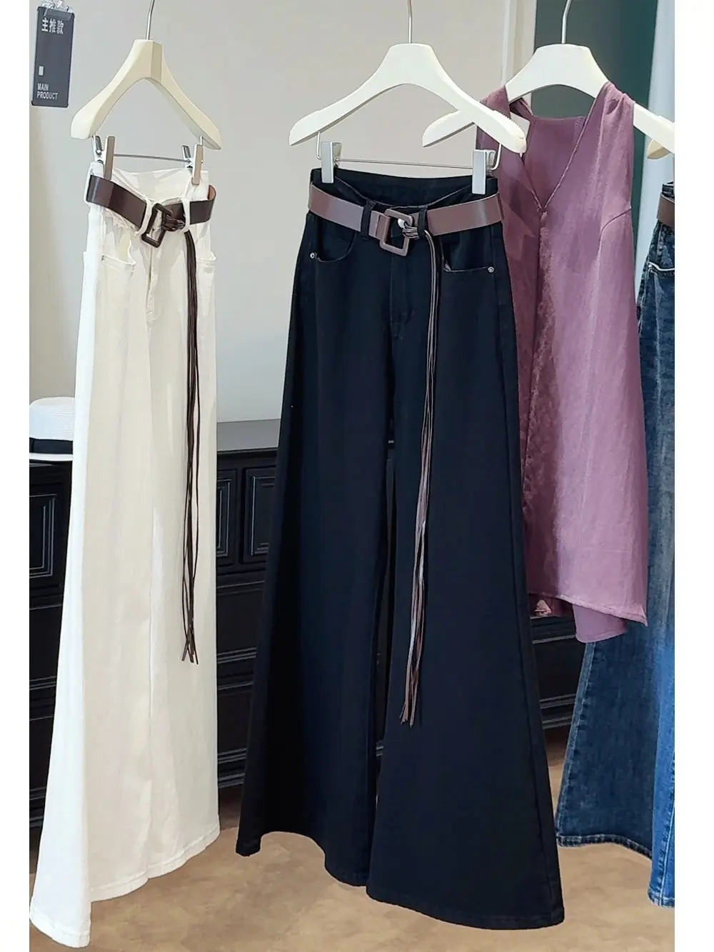 Quality denim wide-leg pants women's casual high-waisted loose and slightly slim straight pants slouchy jeans women clothing