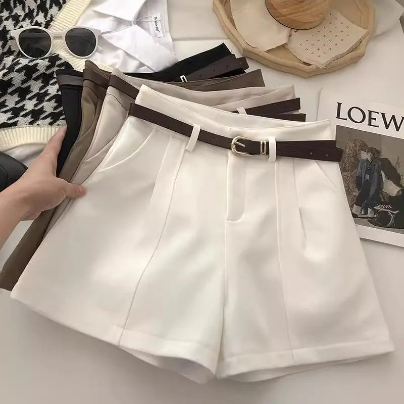 High waist white shorts women's suit wide leg pants loose and versatile outer wear fashion casual pants short pants women