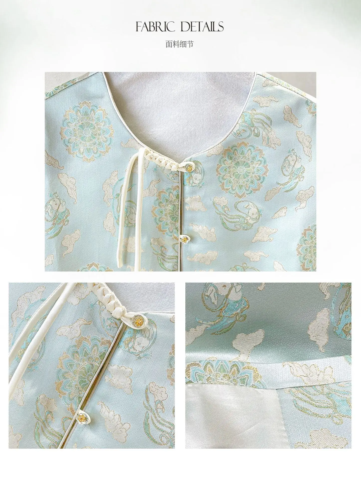 Chinese style button coat women's imitation Song brocade retro crew neck top Chinese shirt
