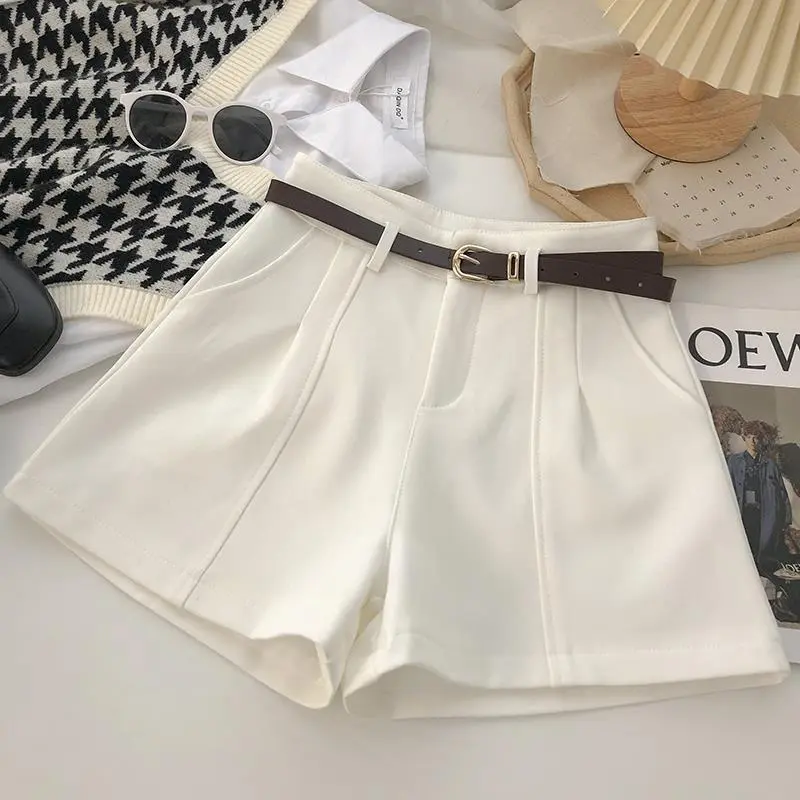 High waist white shorts women's suit wide leg pants loose and versatile outer wear fashion casual pants short pants women