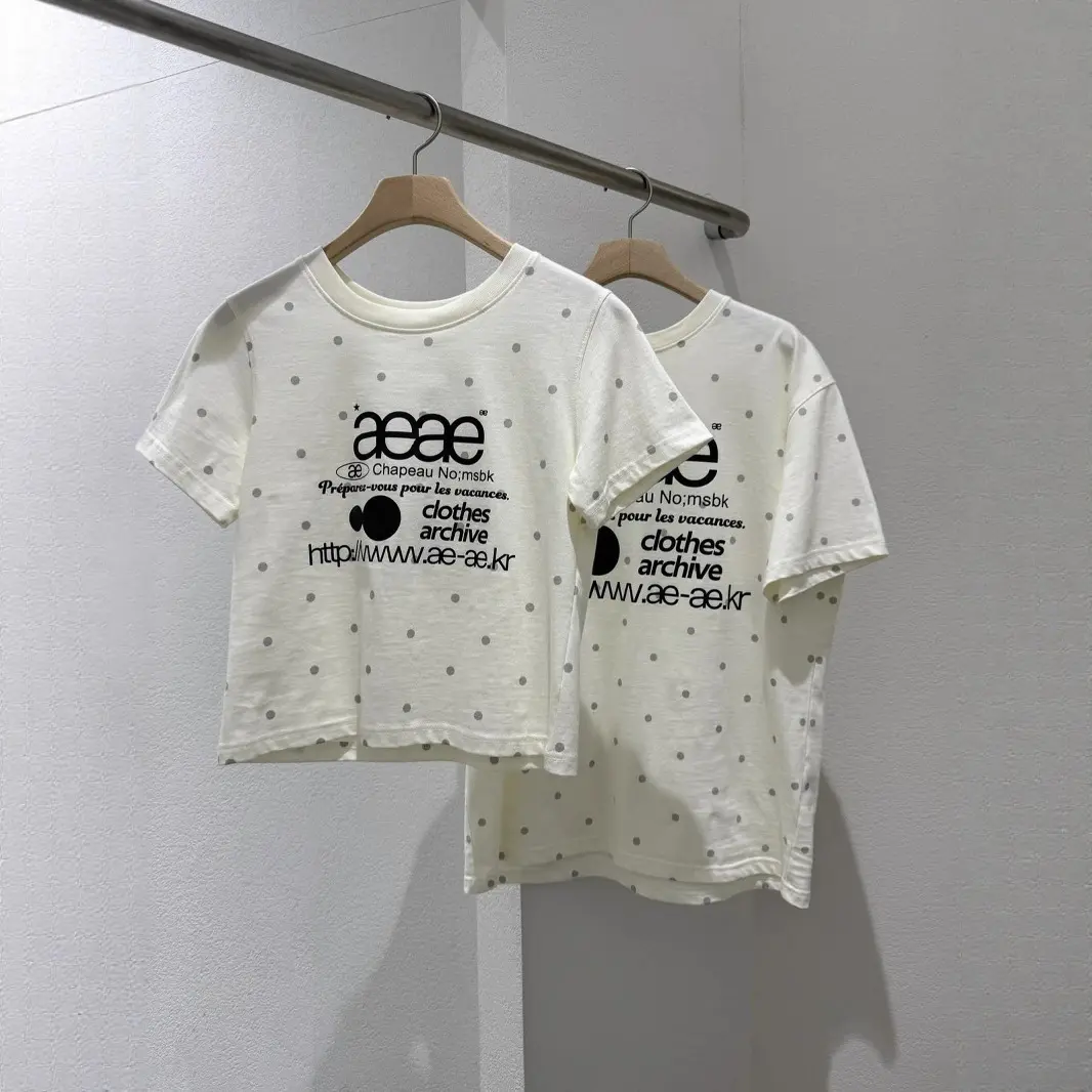 Polka dot letter print crew neck short long loose short-sleeved top couple t shirt tops t shirt women