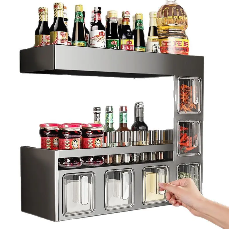 Seasoning box wall hanging household kitchen high-end new seasoning bottle jar rack condiment storage box salt tank