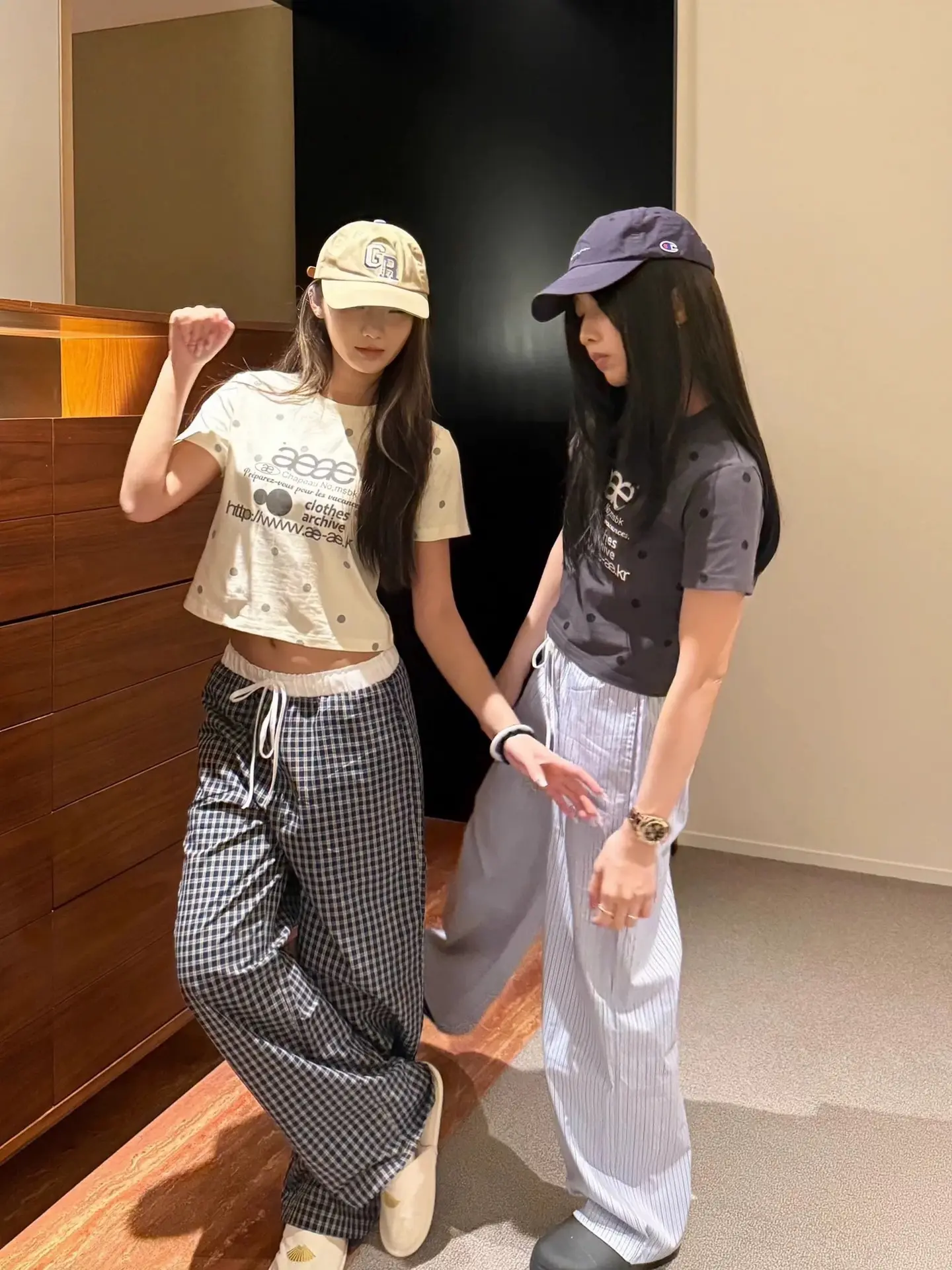 Polka dot letter print crew neck short long loose short-sleeved top couple t shirt tops t shirt women