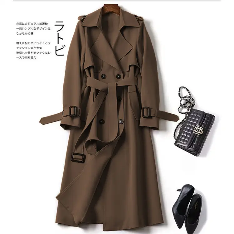 Trench Coat for Women's Temperament Commuting Korean Version of Small Popular British Style Long Coat Coats Trench Coats