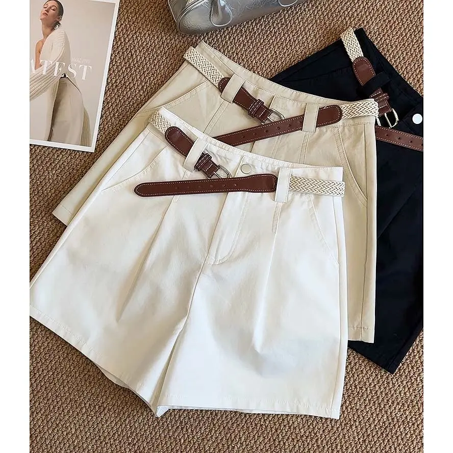Spice Girl Premium Denim Washed Cotton Fabric Versatile High Waist Shorts Wide Leg Pants Womens Shorts