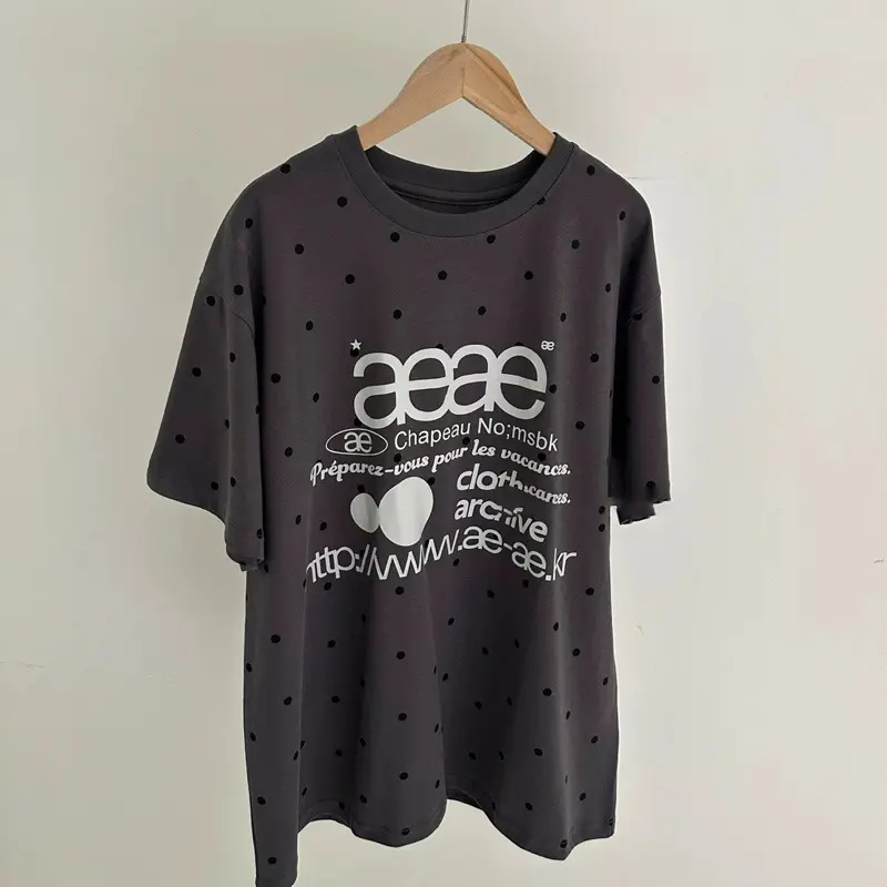 Polka dot letter print crew neck short long loose short-sleeved top couple t shirt tops t shirt women