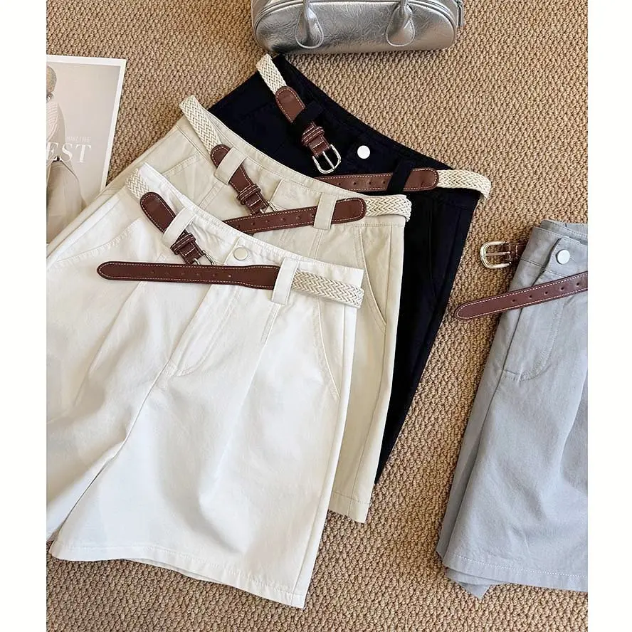 Spice Girl Premium Denim Washed Cotton Fabric Versatile High Waist Shorts Wide Leg Pants Womens Shorts