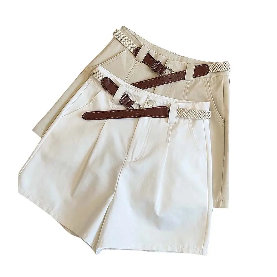 Spice Girl Premium Denim Washed Cotton Fabric Versatile High Waist Shorts Wide Leg Pants Womens Shorts