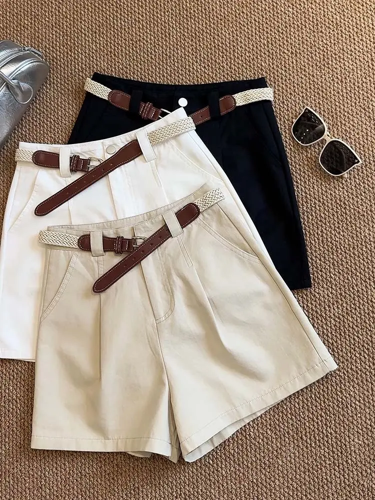 Spice Girl Premium Denim Washed Cotton Fabric Versatile High Waist Shorts Wide Leg Pants Womens Shorts