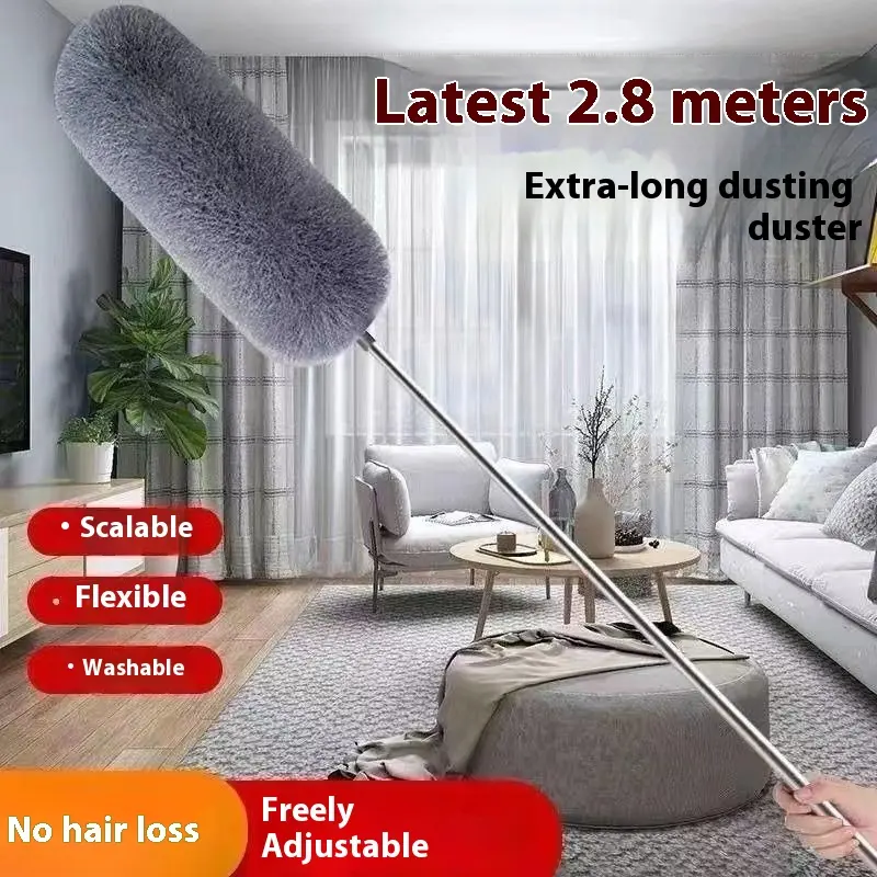Retractable fiber feather duster, household cleaning appliance, tool for cleaning cobwebs, dust duster household clean