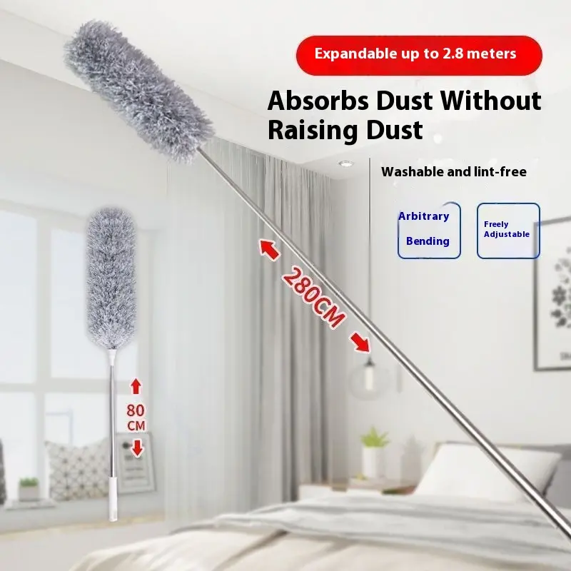 Retractable fiber feather duster, household cleaning appliance, tool for cleaning cobwebs, dust duster household clean