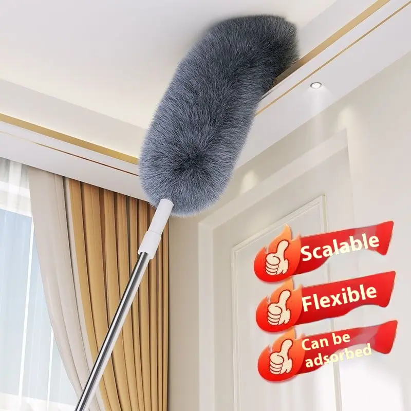 Retractable fiber feather duster, household cleaning appliance, tool for cleaning cobwebs, dust duster household clean
