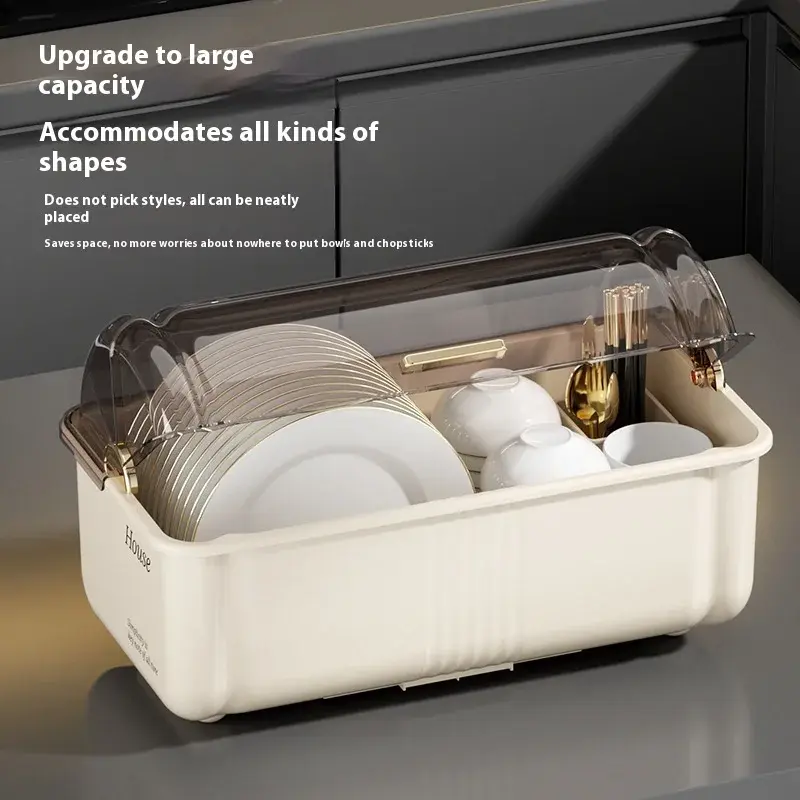 Tableware storage box Dish storage rack Kitchen household multi-function with lid Drain rack Cupboard storage box