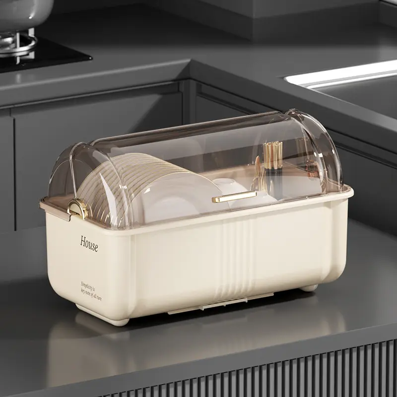 Tableware storage box Dish storage rack Kitchen household multi-function with lid Drain rack Cupboard storage box