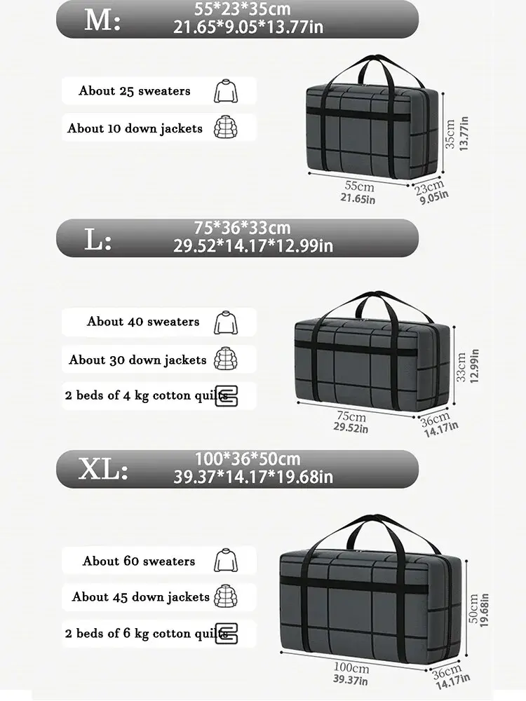 1PC Large Capacity and Super Load-bearing Black Composite Material Storage Bag, Dustproof and Moisture-proof with Zipper
