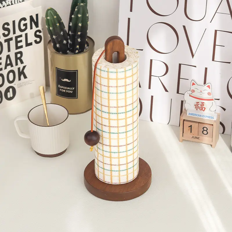 No punching wooden roll paper rack, plastic wrap storage rack, vertical rag, lazy rack.