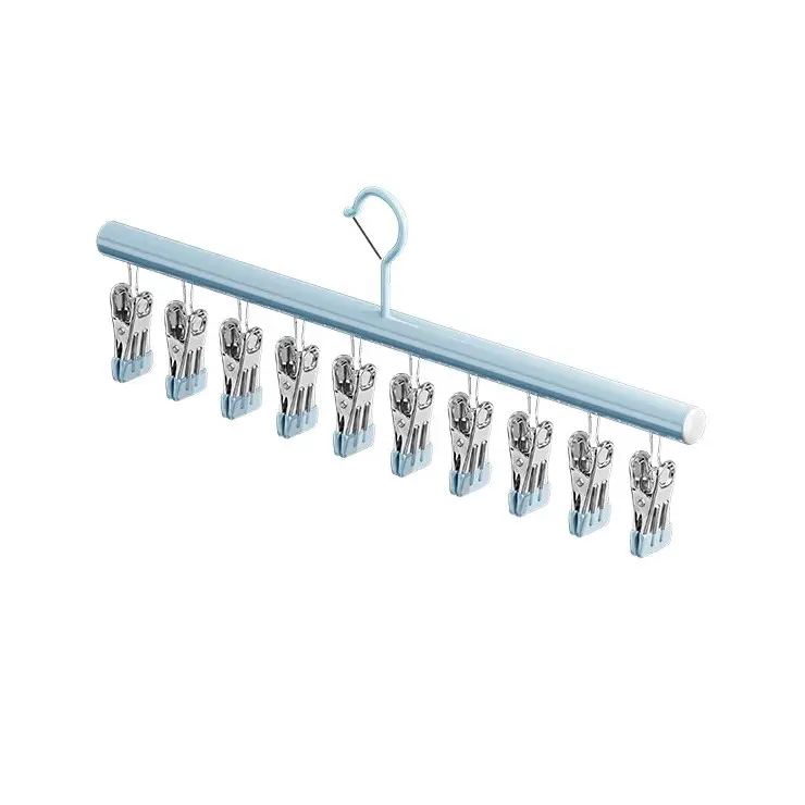 multi-clip drying rack, stainless steel one-word clip hanger, household balcony drying underwear  clothes drying rack