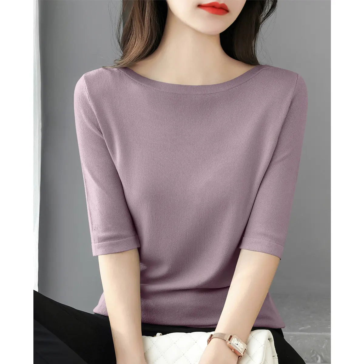 collar loose solid color worsted knitted sweater top foreign versatile temperament jumper tops oversized sweater