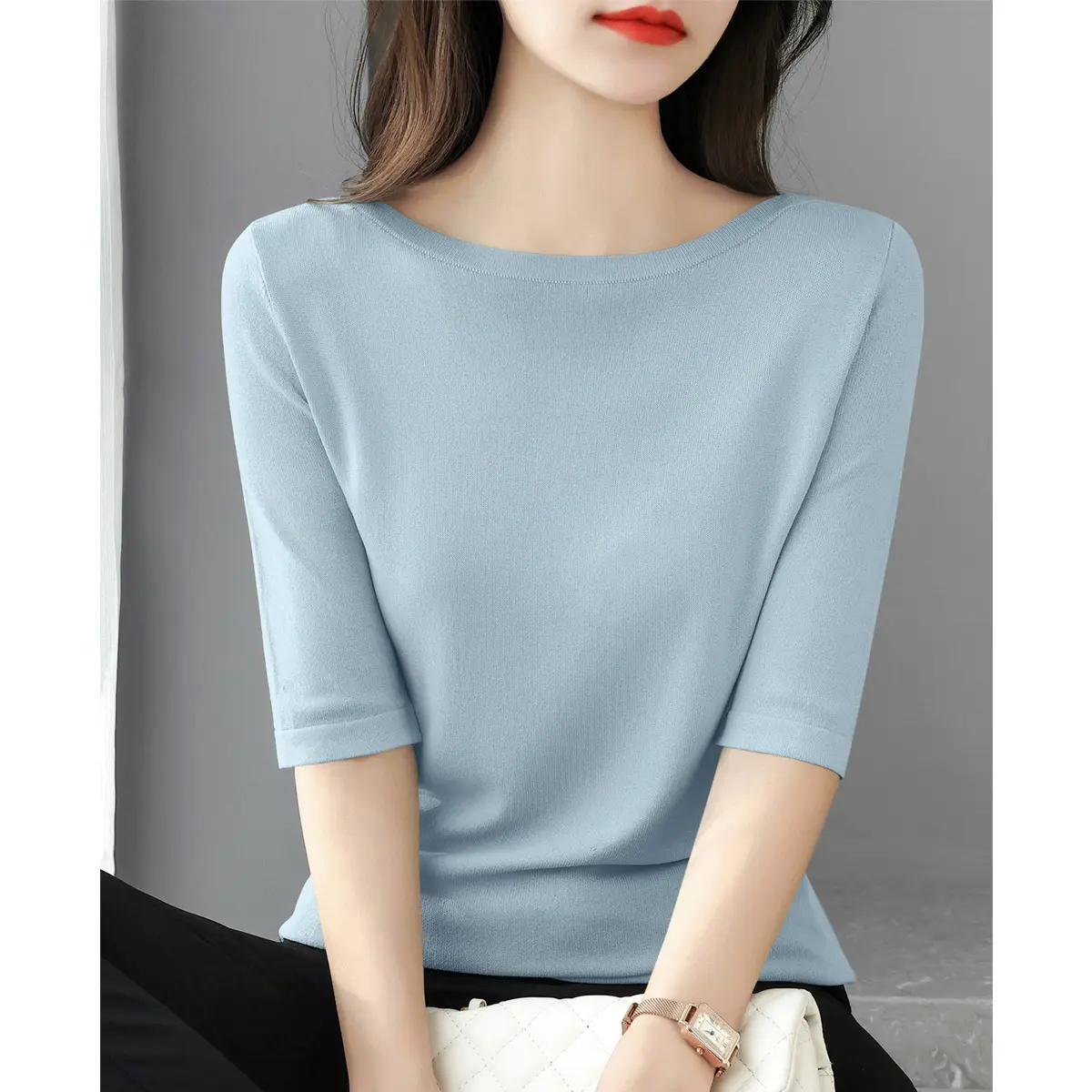 collar loose solid color worsted knitted sweater top foreign versatile temperament jumper tops oversized sweater