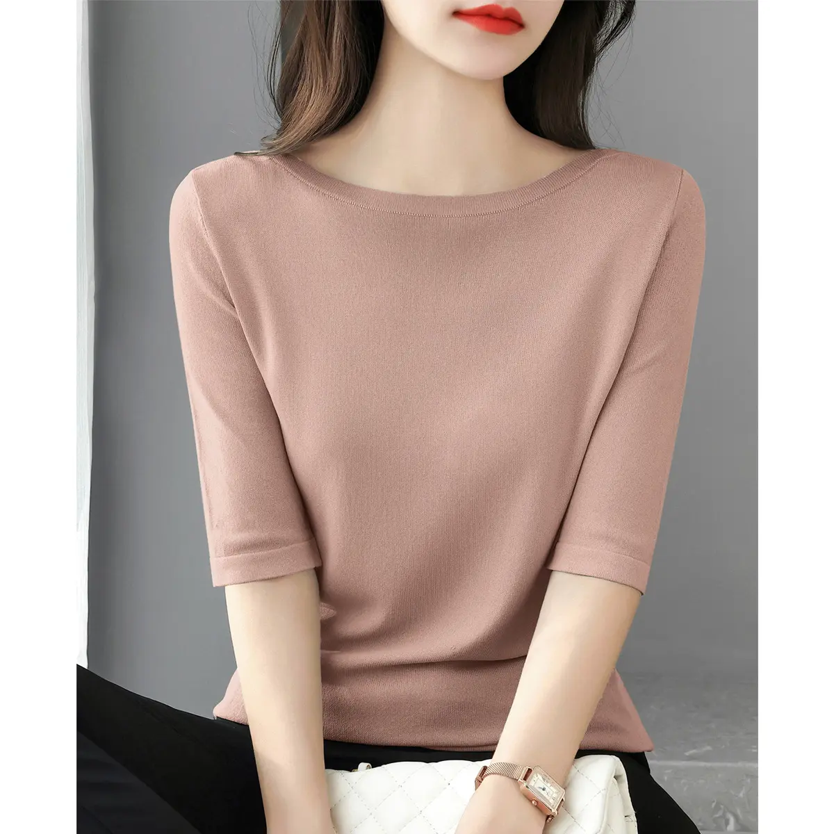 collar loose solid color worsted knitted sweater top foreign versatile temperament jumper tops oversized sweater