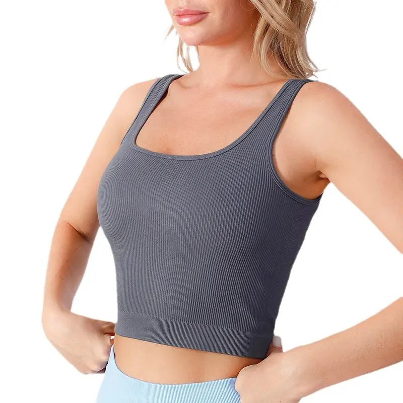 Threaded Sleeveless Fitness Yoga Breathable Sports Vest Beautiful Back Traceless Pilates Yoga Top