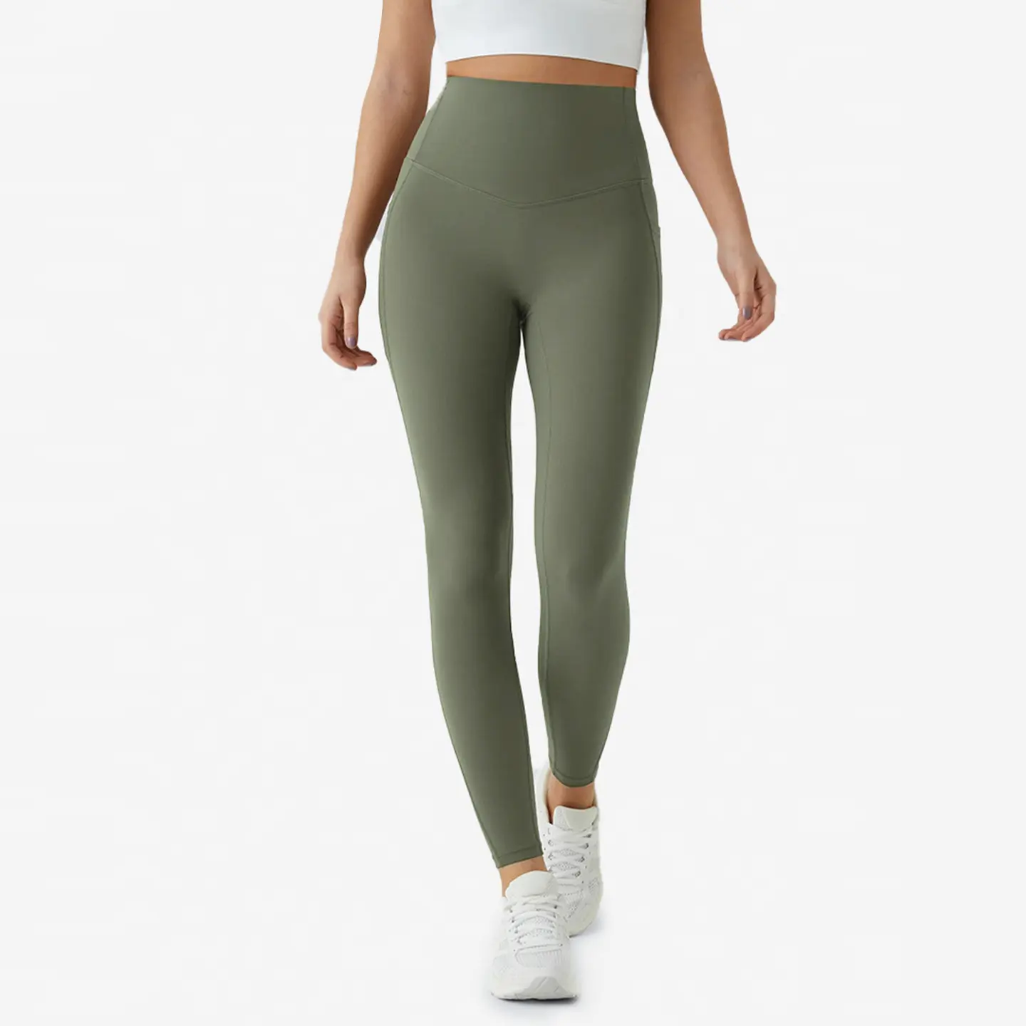 High waist pocket long yoga pants solid color quick-drying high elastic tight outdoor running fitness sports leggings women