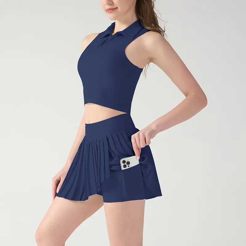 Summer pleated tennis skirt sports suit outdoor running fitness suit quick drying with pockets anti-light yoga skirt