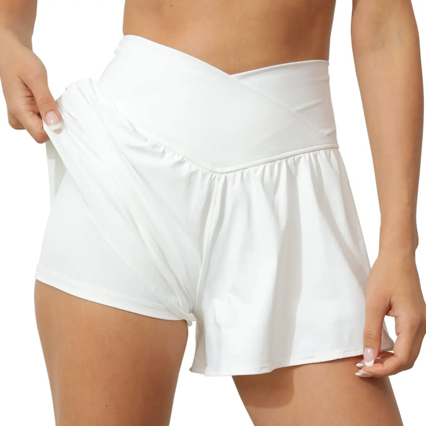 Sports shorts drape women's summer cross waist quick-drying with pockets anti-light running fitness yoga culottes