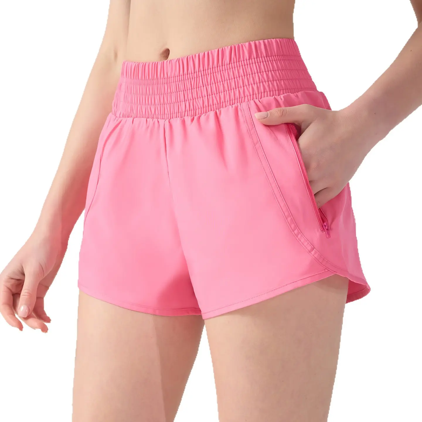 High waist pocket sports shorts quick-drying fake two-piece lined loose running yoga fitness pants three points