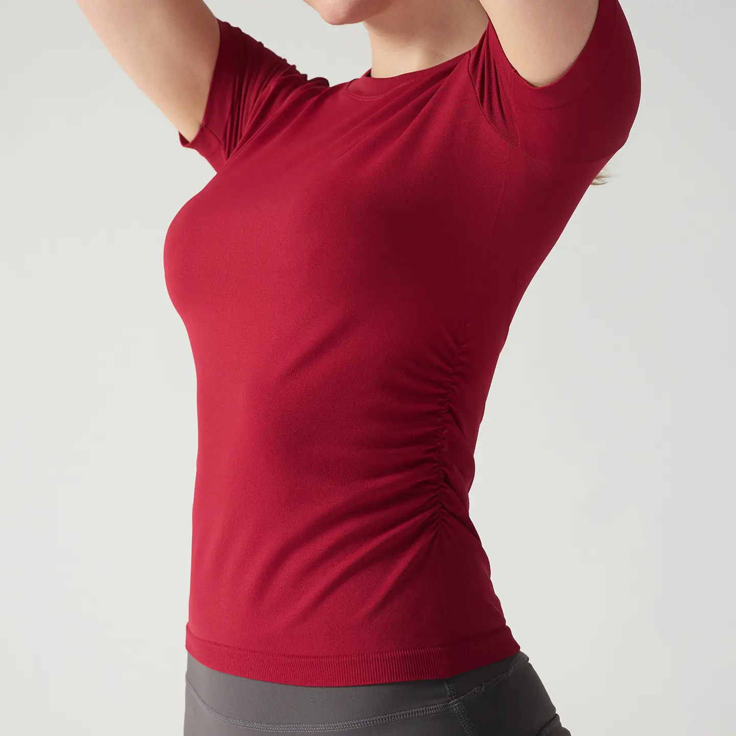 Pleated waist sports short sleeves women's quick-drying fitness clothes running tight yoga clothes summer T-shirt