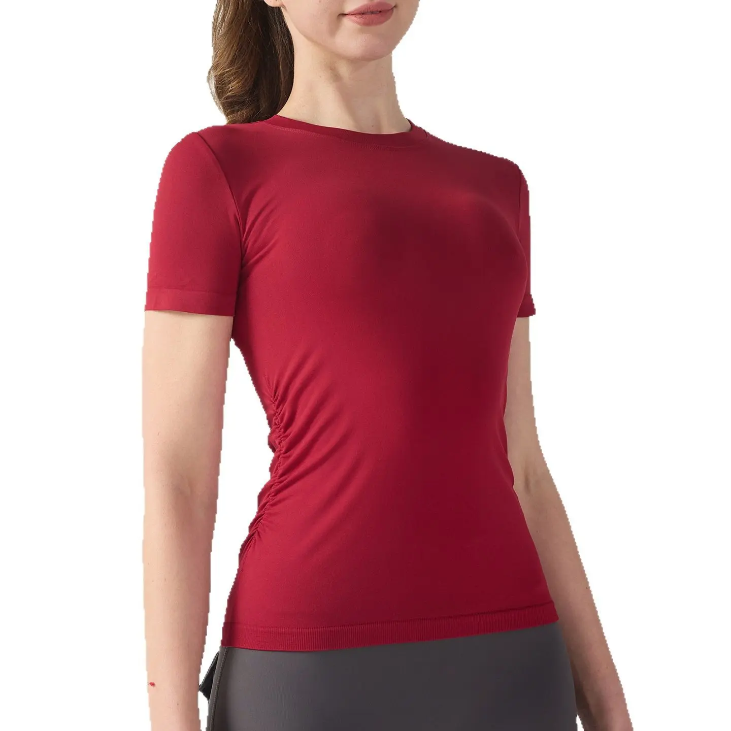 Pleated waist sports short sleeves women's quick-drying fitness clothes running tight yoga clothes summer T-shirt