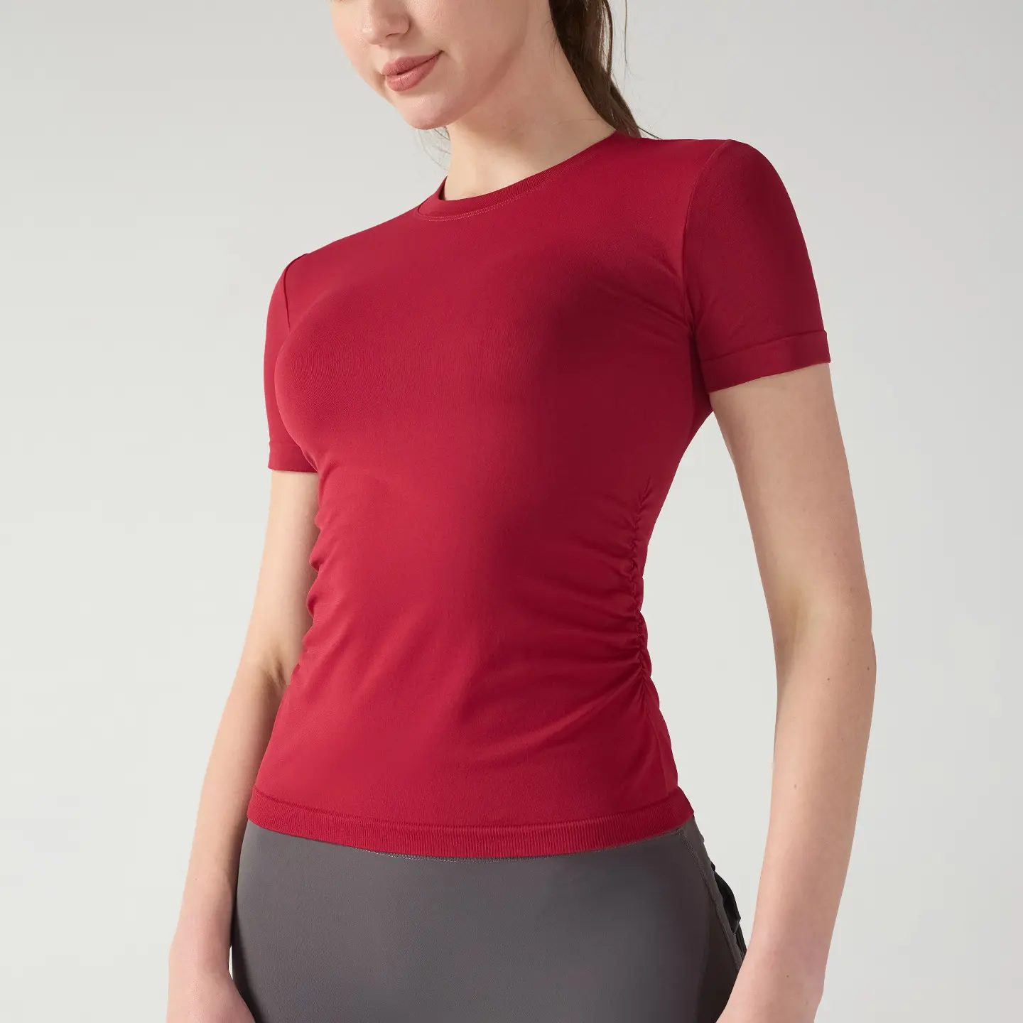 Pleated waist sports short sleeves women's quick-drying fitness clothes running tight yoga clothes summer T-shirt