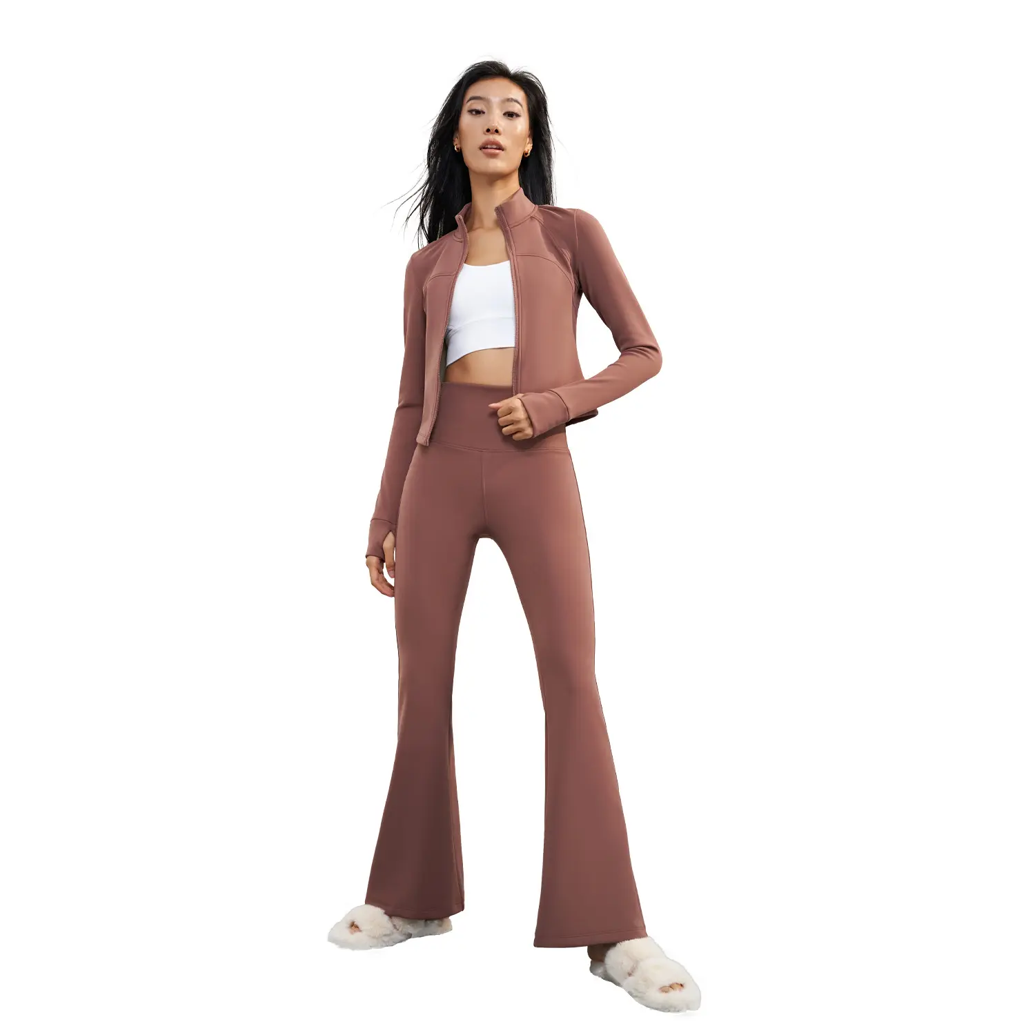 Stand-up collar warm sport jacket winter zipper tight short yoga long-sleeved fitness outerwear top women workout tops for women