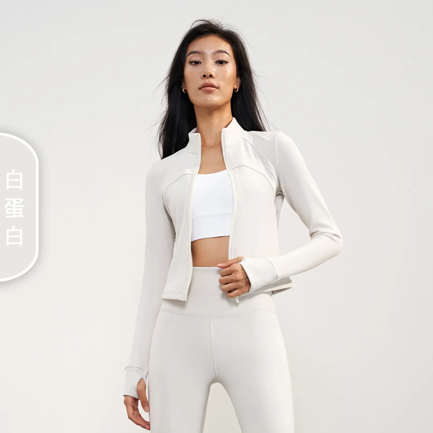 Stand-up collar warm sport jacket winter zipper tight short yoga long-sleeved fitness outerwear top women workout tops for women