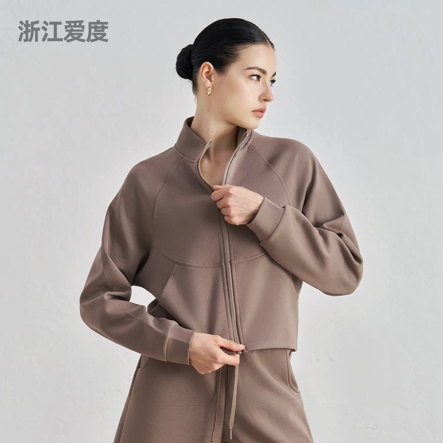 Temperament collar sports jacket long-sleeved slim-fitting versatile and thin fitness clothes loose casual top yoga tops women