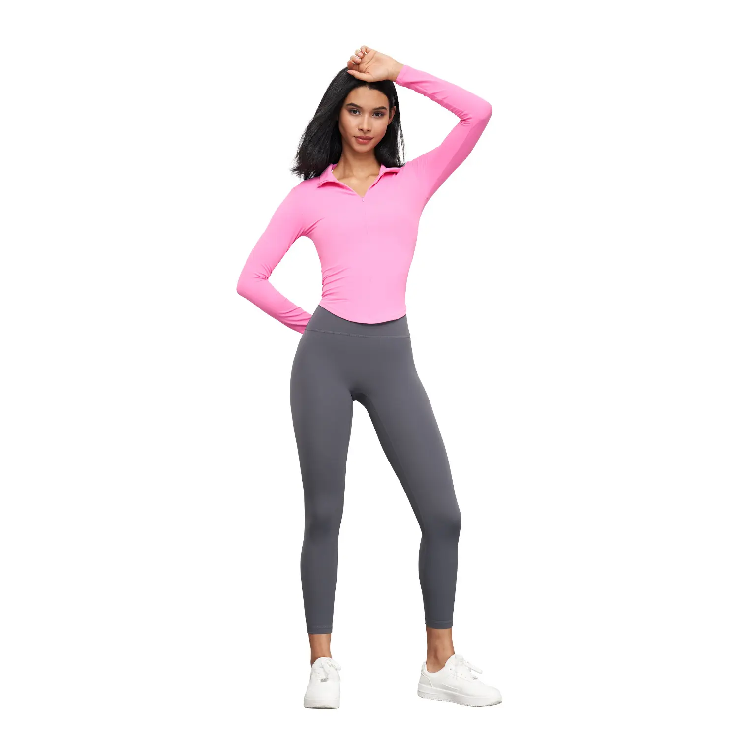 yoga T-shirt, women's nude tight sports top, waist and thin fitness clothes, long sleeves. yoga tops women workout tops