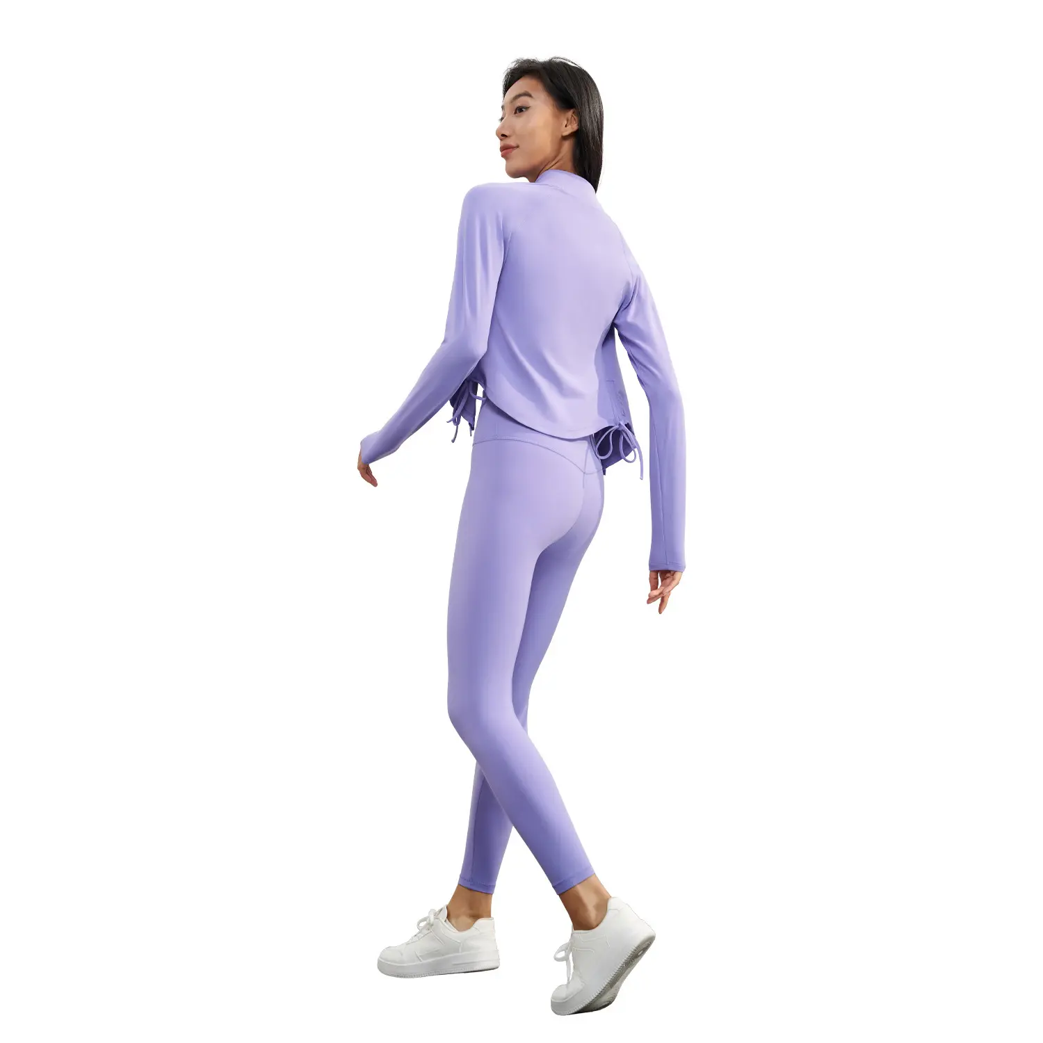 nude yoga clothes women's drawstring tight yoga top long sleeve stand-up collar sports fitness jacket gym top gym top yoga top