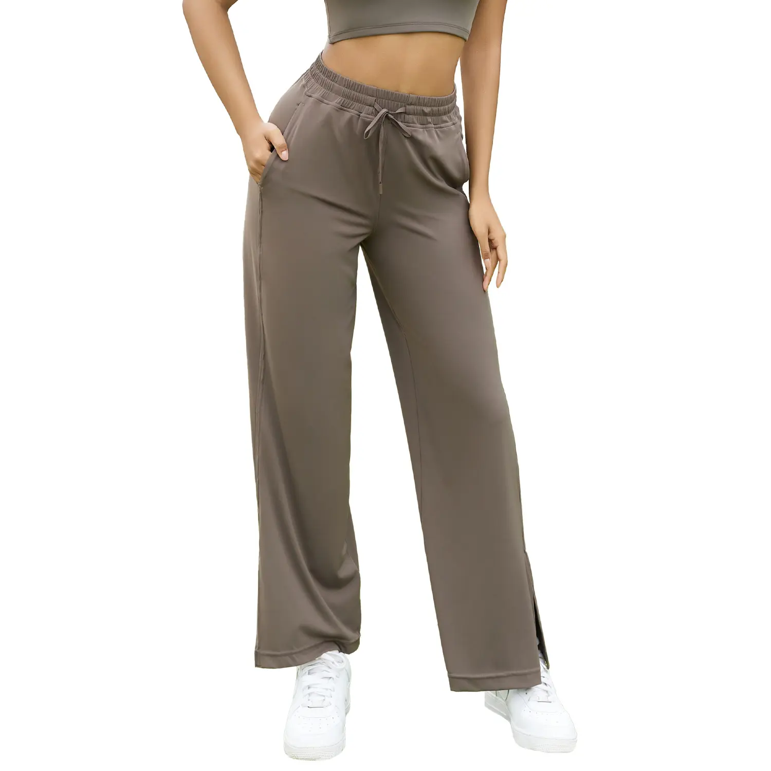 Loose drawstring yoga trousers women's split ends with pockets sports yoga pants thin fitness pants pants