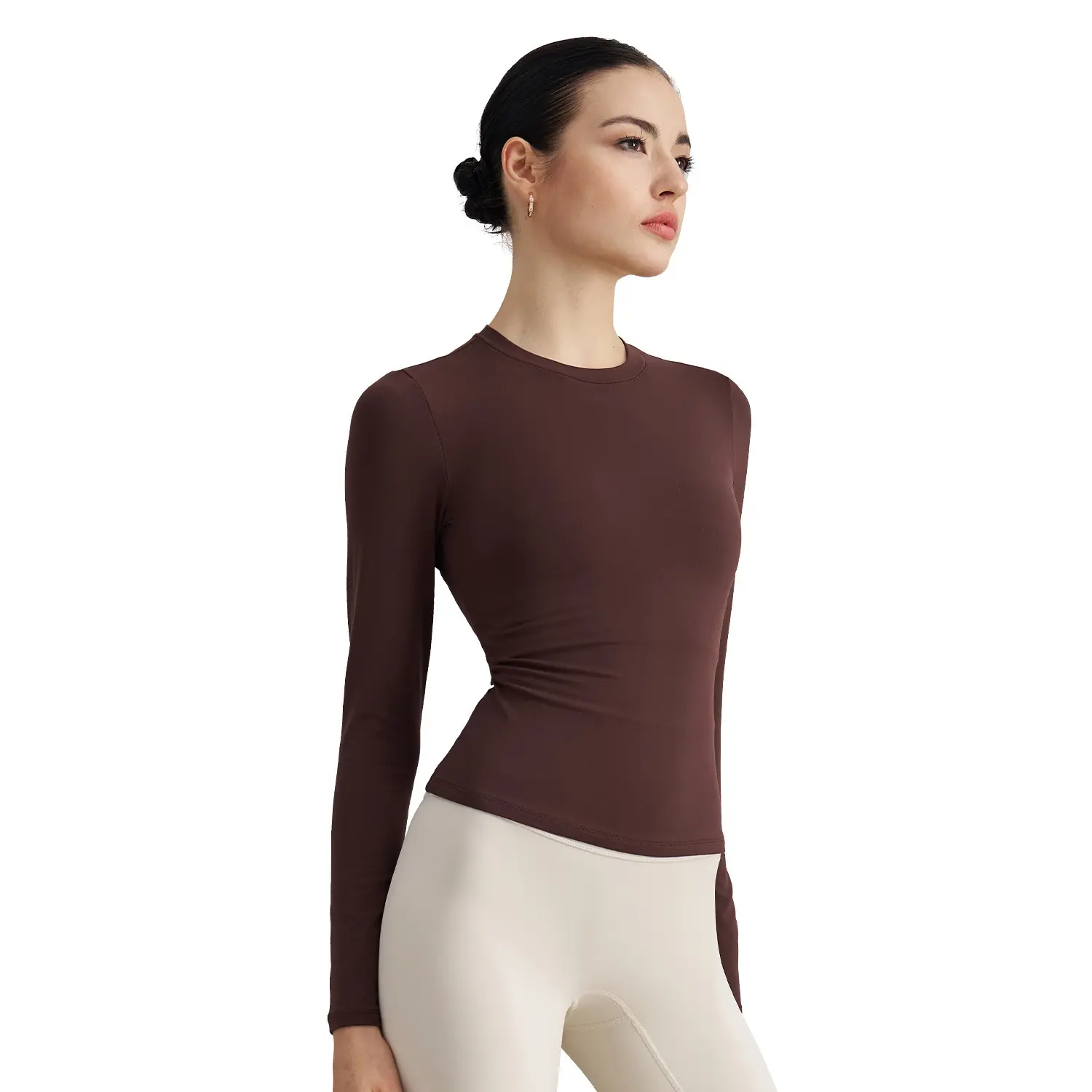 Crew neck fitness yoga clothes slim fit slim bottom sports top nude pilates yoga long sleeves gym top sport femme