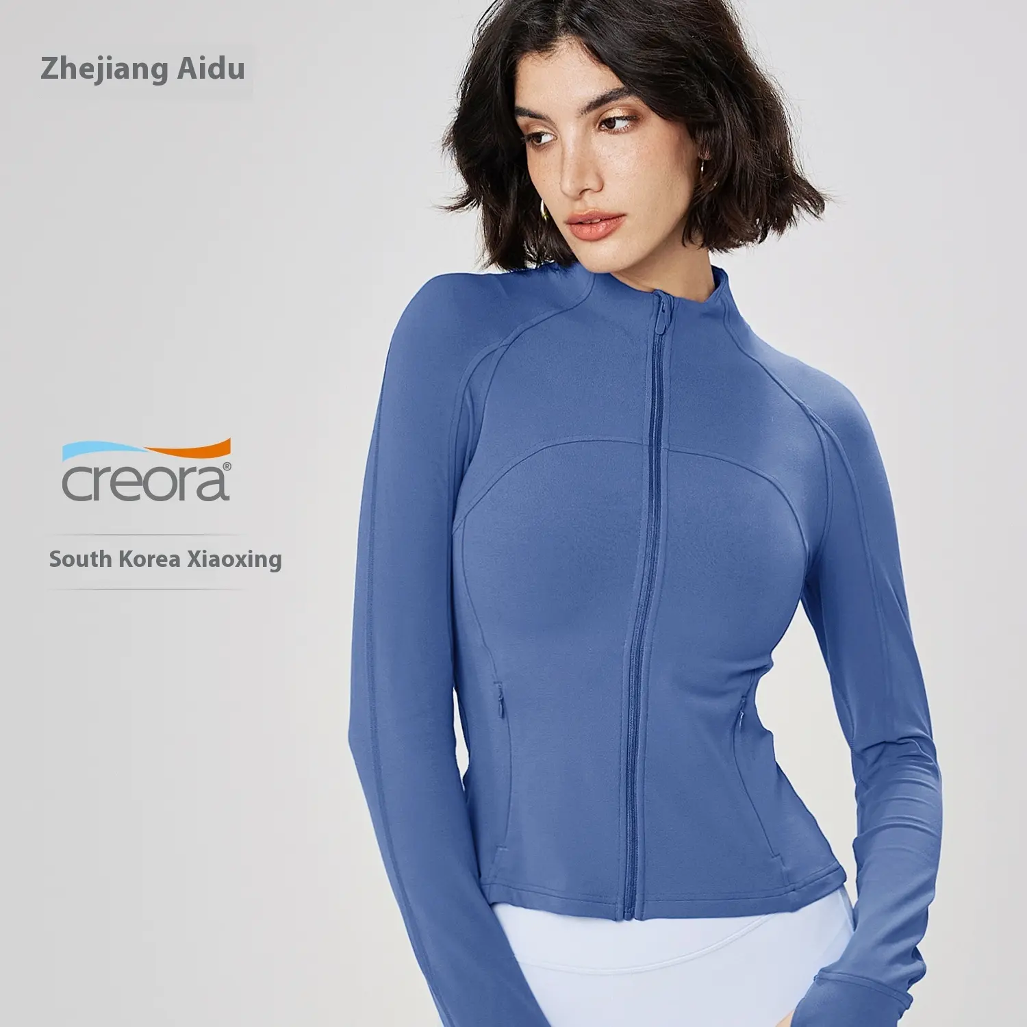 yoga top, stand-up collar, slim-fitting sports jacket, women's high-end rear mesh breathable yoga clothes  gym top women
