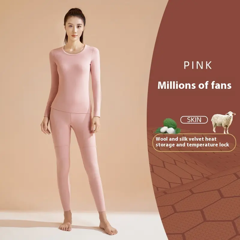 Juyitang's new black gold cashmere silk thickened long johns, high elastic crew neck set, thermal underwear