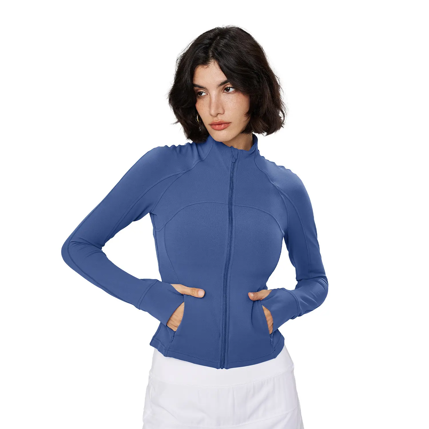 yoga top, stand-up collar, slim-fitting sports jacket, women's high-end rear mesh breathable yoga clothes  gym top women